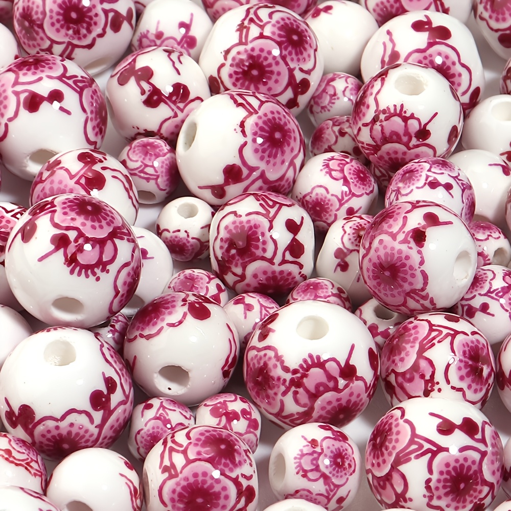 30pcs Chinese Style Printed Ceramic Round Beads for Jewelry